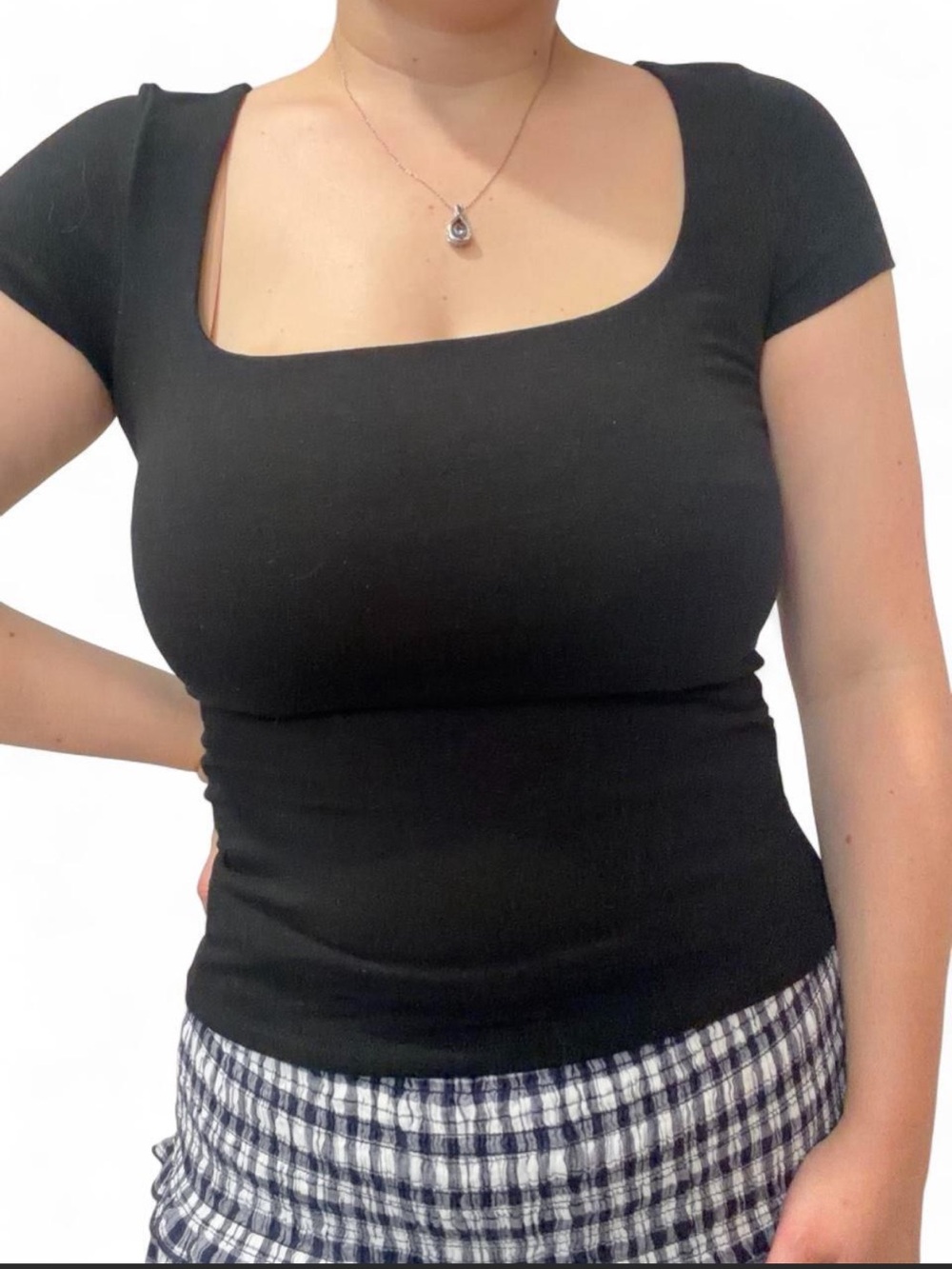American Eagle Outfitters Black Square Neck Short Sleeve Tee